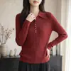 Camisa básica de lana con botones y manga larga, nuevo top de punto fino 2026, punto para mujer con cuello polo, corte holgado para otoño e invierno