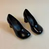 Versión de piel de oveja mismo estilo tacones altos para mujeres hogareñas temperamento francés zapatos Mary Jane versátiles zapatos pequeños de cuero tacón de bloque corte bajo zapatos de un solo color