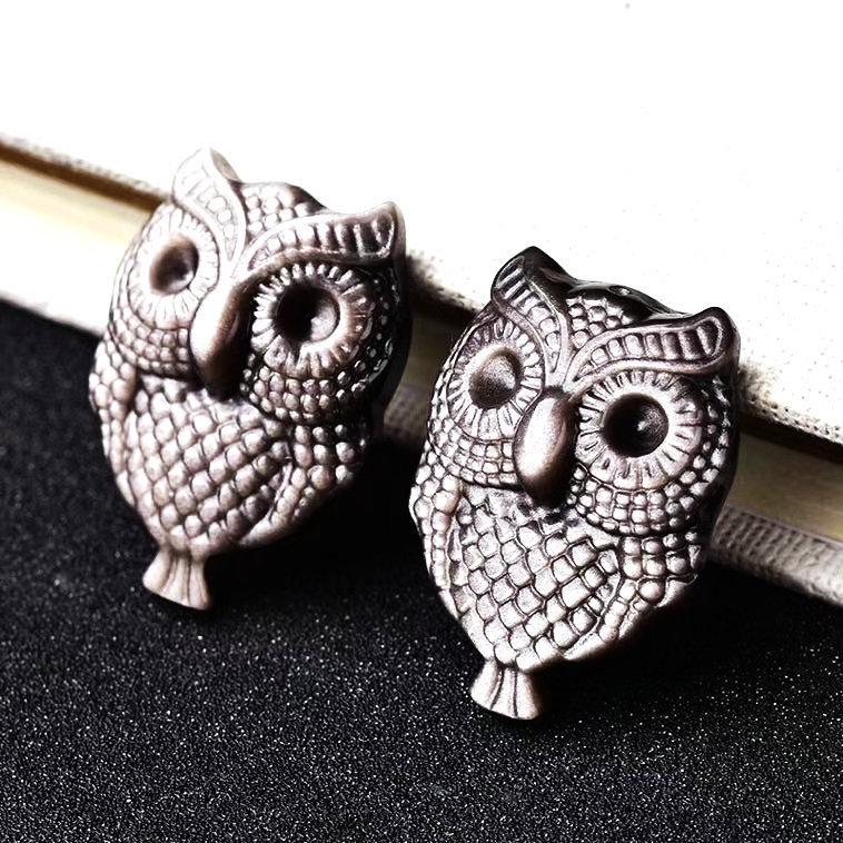 智贝主图_0天然金曜石银曜石猫头鹰吊坠雕刻动物项坠项链饰品