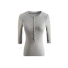 Gola Henley Lã Tencel Alta Elasticidade Fino Slim-fit Manga Sete Pontos Top Confortável Respirável Visual Slim Cor Sólida Camiseta Feminina 4405