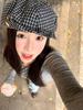 Gorra Artista de Moda Casual Estilo Japonés, Circunferencia de Cabeza Grande, Gorra de Boina de Alta Gama, Boina Cuadros Botonada Artística Diaria para Mujer