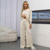 Conjunto de Tricô de Duas Peças para Mulheres 2026 Estilo Europeu Simples com Bordado de Pônei, Gola Polo, Manga Longa e Calça de Cintura Alta