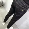 Jeans Masculino Transfronteiriço Versátil Preto Slim Fit Cropped Nove Pontos Jeans Masculino Estilo Coreano Tendência Rogue Bonito Calças Casuais
