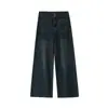 Pantalones vaqueros vintage de pierna ancha azules para mujer, de otoño e invierno, con forro polar, de talla grande, para chica gordita, holgados, adelgazantes, con forma de pera, de cintura alta y rectos.