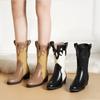 Comercio Exterior Transfronterizo Botas para Mujer Tallas Grandes Otoño e Invierno Retro Combinables Costuras Tacón Grueso Botines Botas Vaqueras Western de Moda