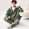 Pijama de Flanela de Inverno para Homens, Espessado e Aveludado, Zíper Quente, Simples e Casual, Conjunto de Roupas de Casa Vestíveis para Homens