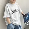 Camiseta de Manga Corta de Algodón Puro para Niños Mayores, Nuevo Estilo de Verano con Estampado de Letras, Camiseta Casual Fresca y Elegante de Media Manga para Niños