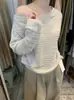 Elegante top de punto sin hombros, top elegante de manga larga para otoño 2026 para mujer