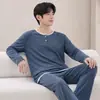 Pijama 100% Algodón para Hombre Ropa de Hombre Todo Algodón Manga Larga Pantalón Largo Juventud Casual Espesado Suéter Ropa de Casa