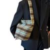 Bolso de gran capacidad bolso tote de cuadros retro para mujer 2024 Nuevo estilo preppy de lana casual para hombro y bandolera