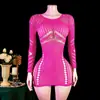 Conjunto de lingerie sexy europeu e americano para comércio exterior, com recortes, justo, de manga longa, conjunto de malha transparente, saia bodycon transparente e atraente para mulheres