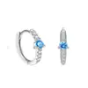 Brincos de Prata Esterlina S925 com Zircônia Azul Microincrustada, Ear Cuffs Simples e Fashion Japoneses e Coreanos, Argolas de Design Versátil e Cool de Nicho