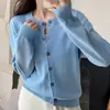 Nuevo cárdigan de punto de algodón puro para primavera, estilo coreano, color liso simple, corte holgado, cuello redondo, chaqueta corta de manga larga para mujer