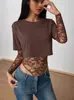 Nuevo mono de retazos versátil, ajustado, sexy, de encaje, elástico, de color liso, estilo europeo y americano, inspirado en INS, para mujer