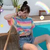 Camiseta de Manga Corta a Rayas para Mujer 2021 Verano Nueva Estilo Coreano Corta que Muestra el Ombligo Estudiante ins Holgada Base Superior Camiseta
