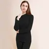 Traje de ropa interior térmica para mujer de terciopelo, a prueba de frío, forro polar, engrosado, cuello alto, cuello redondo, mallas largas, nuevo para mujer