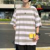 Ins Comércio Exterior Estilo Hong Kong Camiseta Listrada de Manga Curta Moda Masculina Verão Fina Roupa de Meia Manga Camiseta Solta Top