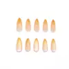 Uñas Postizas de Ojo de Gato Almendradas con Gradiente Naranja Dorado al Atardecer, Base Nude y Brillo, Pegatinas para Uñas Postizas, Suministros para Uñas Transfronterizos