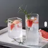 Taza cuadrada de vidrio estilo Ins alto valor estético uso doméstico taza para jugo bebida fría transparente creativa de alto borosilicato taza de agua cóctel
