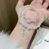 Pulsera de Doble Capa con Borla de Estrella Flor de Durazno y Diamantes Completos de Cuarzo Rosa Natural para Mujer, Exquisita y Noble, Pulseras de Flor de Durazno Apilables