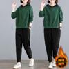 Conjunto de sudadera de dos piezas para otoño e invierno, con capucha, holgado y de moda, informal, grueso y forrado de vellón, para mujer, talla grande