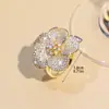 Anel de Flor Estilo Francês de Luxo Personalidade Feminina Moda Flor Tridimensional Anel Totalmente Cravejado com Zircônia Anel da Moda Elegante