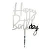 Topper Acrílico Feliz Cumpleaños para Pastel, Diseño Artístico de Letras Doradas, Decoración para Hornear, Suministros para Mesa de Postres