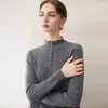 2026 Otoño/Invierno Nuevo Estilo Cuello Medio Alto Medio Abierto Tejido de Punto Manga Larga Color Sólido Holgado Suéter Superior Base para Mujer