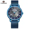 Nuevo Reloj Forsining para Hombre Moda Casual Clásico Popular Azul Resistente al Agua Calado Manual Mecánico