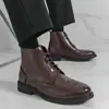 Botas Martin de Cano Alto Brogue Esculpido Tamanho Grande 46 para Homens, Botas Chelsea com Cadarço Moda Retrô Britânica