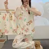 Pijama de Tres Piezas de Manga Corta para Mujer Chiikawa Japonés Lindo Kawaii Verano Fresco Femenino Ropa de Casa