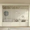 Puerta Deslizante Retro de Tres Secciones Estilo Francés Aleación de Titanio-Magnesio Divisor de Cocina Balcón Sala de Estar Riel Colgante Puerta Deslizante de Vidrio