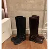 Versión de Piel de Vaca Tacón Grueso de 6 cm~ Alargamiento de Piernas Puntera Cuadrada Hebilla de Cinturón Botas de Media Caña, Botas de Monta para Mujer