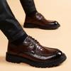 Sapatos Masculinos Antiderrapantes com Aumento Interno de Altura Sola Grossa Cor Sólida Estilo Japonês Sapatos de Couro Formais de Amarrar Sapatos de Couro Casuais Respiráveis Versão Coreana