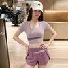 Conjunto de Yoga Adelgazante de Costuras Color Block para Mujer Shorts de Cintura Alta Anti-Exposición Transpirables de Secado Rápido Conjunto de Dos Piezas para Entrenamiento de Pilates