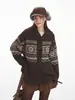 Cárdigan Heyhenry Fair Isle con Botones de Cuerno Suéter Holgado Perezoso para Mujer Otoño e Invierno Chaqueta de Punto Perezosa para Pareja