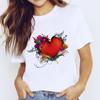 Comercio exterior 2023 nuevo color grafiti amor estampado camiseta de manga corta para mujer entrega de una pieza cuello redondo