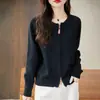 Cárdigan de Punto de Algodón Puro a la Moda para Mujer, Nuevo Estilo Primavera y Otoño, Versátil, Corte Holgado, Chaqueta Corta Adelgazante con Cremallera