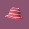 Sombrero de paja a rayas rojas y rosas a juego para mujer, bonito y bonito sombrero de pescador de paja para primavera y verano, sombrero japonés combinable con todo tipo de protección solar.