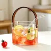 Taza de Vidrio Portátil tipo Cesta de Alto Borosilicato, Taza Transparente para Jugos, Cubo de Frutas para Picnic al Aire Libre, Taza para Fiestas, Cesta de Frutas para Almacenamiento en Casa