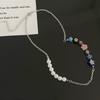 Collar de perlas con bordado de flores y esmalte de colores de nicho para mujer, estilo pastoral fresco, cadena de clavícula de acero y titanio con diseño Sense