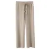 Calças de Lã Femininas para Primavera e Outono, Calças de Malha com Caimento Amplo e Wide Leg, Calças Brancas de Cashmere Longas até o Chão, Calças Cloud Retas para Baixinhas