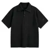 Camiseta texturizada com gola, tendência de rua, para homens, verão, com furos, respirável, manga curta, casual, versátil