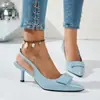 Sandalias de Tacón Alto con Punta Aguja de Gran Tamaño Transfronterizas para Mujer, Nuevo Estilo de Verano Casual con Punta Cerrada y Correa Trasera para Mujer