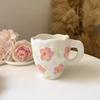 Taza de Cerámica Xinming Estilo Escandinavo Nuevo, Amasada a Mano, Asimétrica, Flor Pintada a Mano, Taza para Desayuno y Leche, Taza de Café