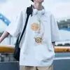 Camiseta Estampada de Vela Estilo Retrô Americano Manga Curta Masculina 2026 Nova Camiseta Casual Solta de Verão Meia Manga