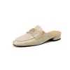 Pantuflas de Media Punta de Piel de Oveja Estilo Francés de Gama Alta para Mujer Sandalias Planas de Punta Cuadrada para Exteriores de Verano Zapatos Muller Zapatos de Media Punta