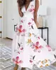Vestido de verano 2023 con cuello en V, cintura alta, sin mangas, estampado, sexy, para mujer, transfronterizo de Amazon, Europa y América