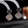 Brincos da Moda Estilo Coreano, Design Clássico e Simples, Agulha Anti-Prata, Elegantes Brincos Quadrados Geométricos Pretos para Mulheres