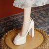 Zapatos Blancos de Tacón Alto para Mujeres Pequeñas, Tacones Gruesos que No Cansan los Pies, Cuero Patentado Anfitrión Modelo de Show de Coches Zapatos de Plataforma Impermeables de Tacón Super Alto